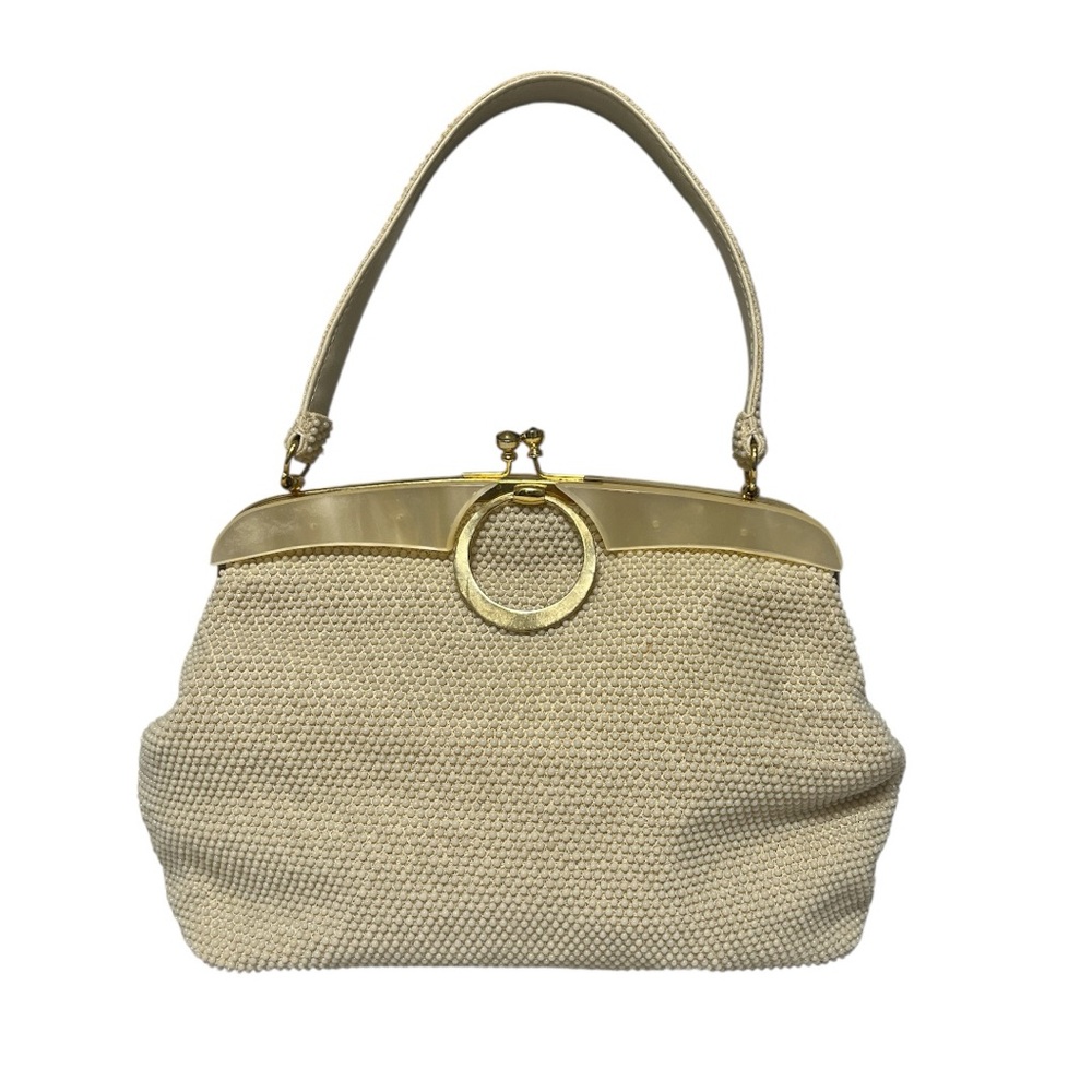 Laura USA Cream Vintage Beaded With Lucite Frame Handbag